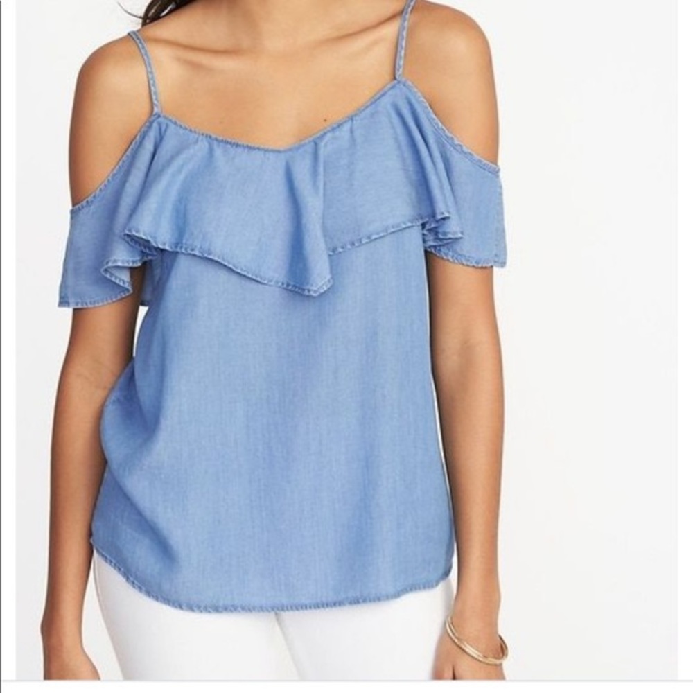 Old Navy Cold Shoulder Chambray Top